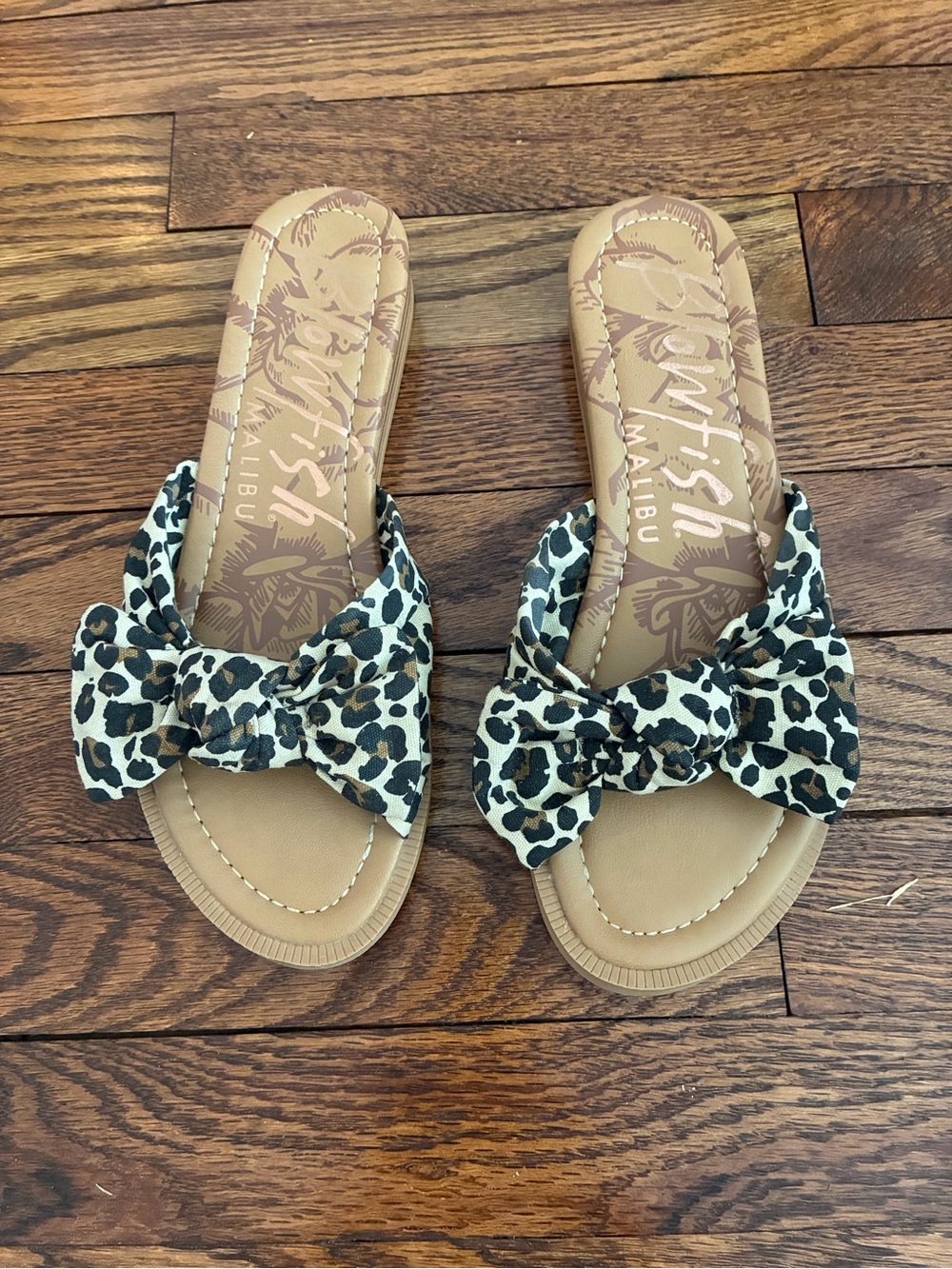 Leopard Print Bow Slide Sandals